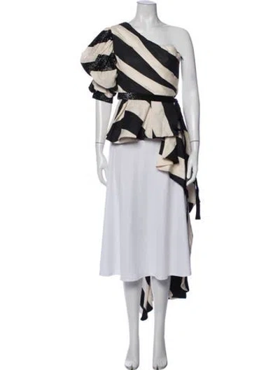 Pre-owned Johanna Ortiz Linen Striped Blouse W/ Tags In Neutrals