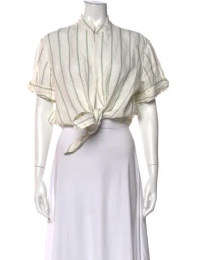 Pre-owned Johanna Ortiz Linen Striped Blouse In White