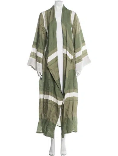 Pre-owned Johanna Ortiz Linen Striped Robe In Green