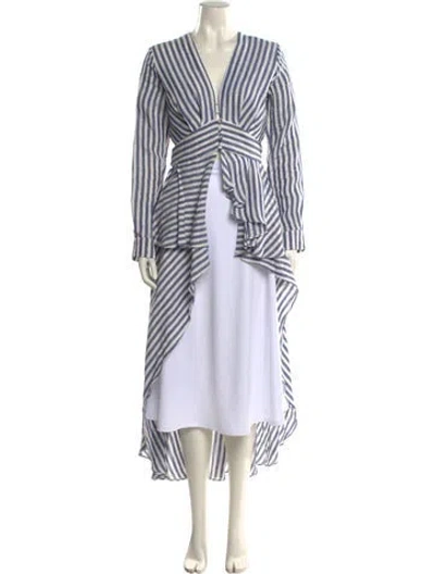 Pre-owned Johanna Ortiz Linen Striped Tunic In Blue