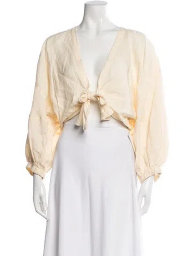 Pre-owned Johanna Ortiz Linen V-neck Blouse In Multi