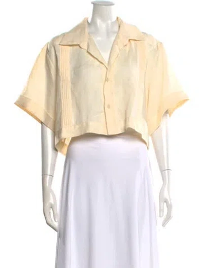 Pre-owned Johanna Ortiz Linen V-neck Blouse In Neutral