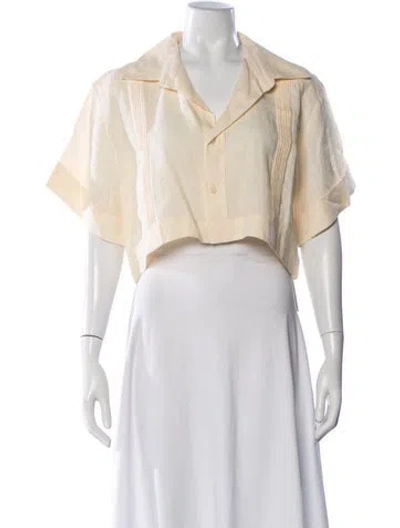 Pre-owned Johanna Ortiz Linen V-neck Crop Top In Neutral