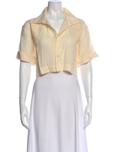 Pre-owned Johanna Ortiz Linen V-neck Crop Top In White