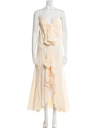 Pre-owned Johanna Ortiz Linen V-neck Tunic W/ Tags In Neutral