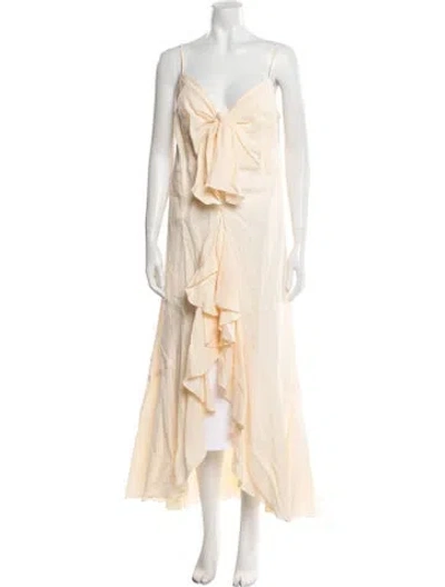 Pre-owned Johanna Ortiz Linen V-neck Tunic W/ Tags In Neutral