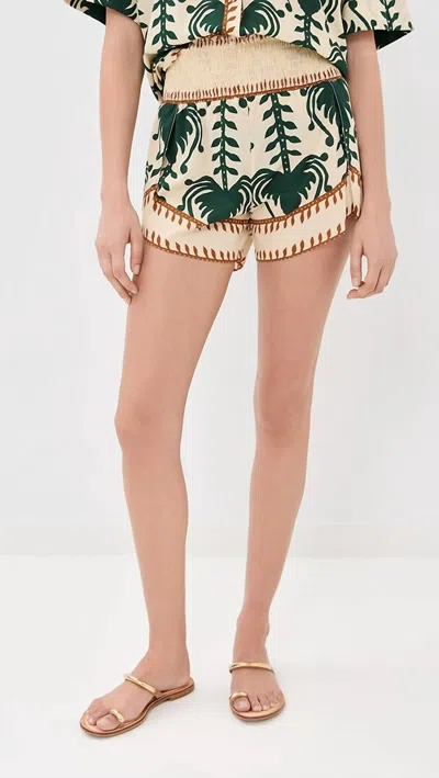 Johanna Ortiz Linka High Waist Short In Ecru/ Green In Beige