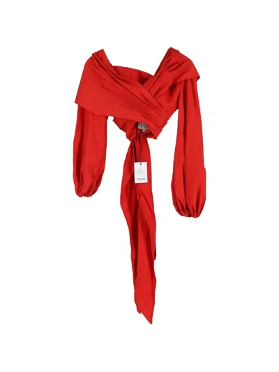 Pre-owned Johanna Ortiz Long-sleeve Crop Top In Red