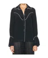Johanna Ortiz Black High Tides Piped Silk Shirt In Black
