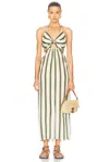 Johanna Ortiz Los Siete Mares Cutout Linen Midi Dress In Swim Tie Dye Lines  Ecru  & Green
