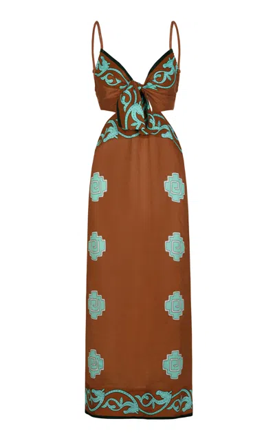 Johanna Ortiz Los Siete Mares Cutout Linen Midi Dress In Multi