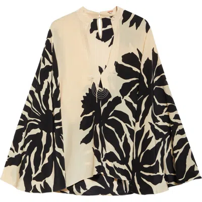 Johanna Ortiz Loveland Silk Crêpe De Chine Top In Clavel Ecru/black