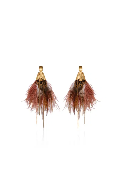 Johanna Ortiz Luminous Fortune Feather Earrings In Multi
