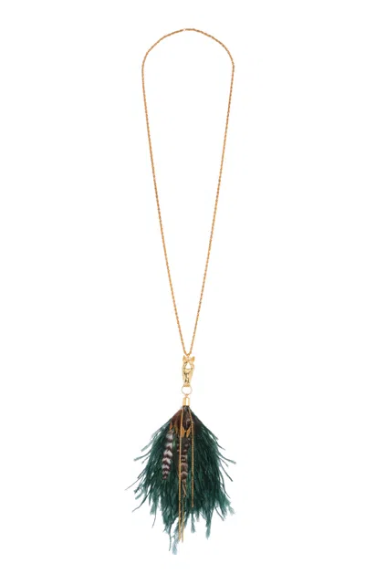 Johanna Ortiz Luminous Talisman Dance Feather Necklace In Green
