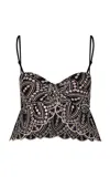 Johanna Ortiz Lunch Date Embroidered Cotton-blend Crop Top In Tropicalismo Andaluz Black/ecru