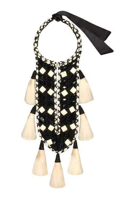 Johanna Ortiz Luxury Craft Beaded Statement Necklace In Black,white