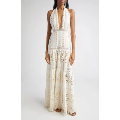 Johanna Ortiz Luz Embroidered Halter Maxi Dress In Neutral