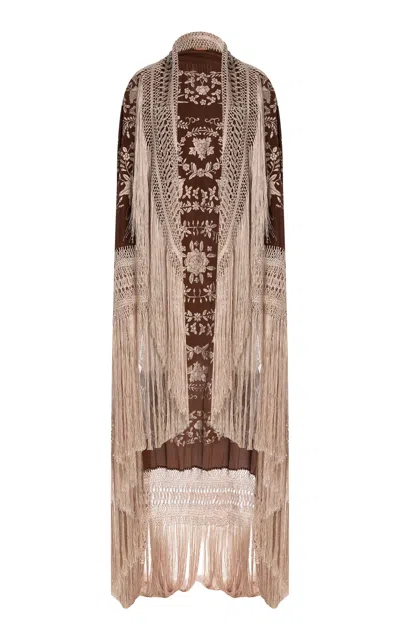 Johanna Ortiz Magnificent Panorama Fringed-silk Manila Shawl In Brown