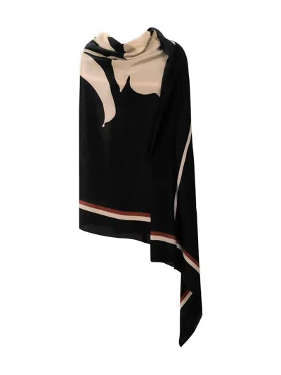 Johanna Ortiz Magnolia Silhouette Silk Shawl In Black