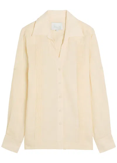 Johanna Ortiz Manly Guayabera Pleated Linen Shirt In Brown