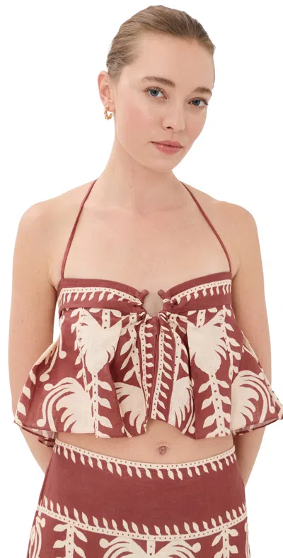 Johanna Ortiz Marsala Ecru Oceanic Top Marsala/ecru In Brown