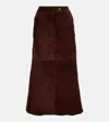 Johanna Ortiz El Buque Embroidered Suede Midi Skirt In Brown