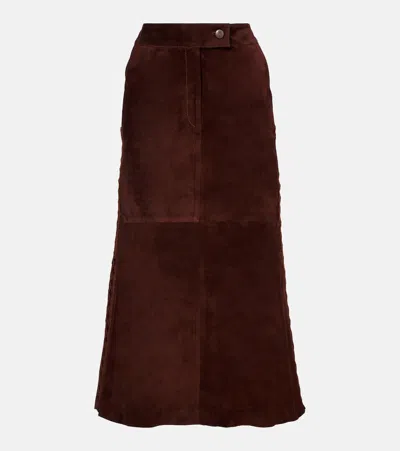 JOHANNA ORTIZ MID-RISE SUEDE MIDI SKIRT
