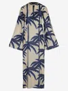 Johanna Ortiz Sotaviento Printed Cotton Midi Dress In 's Signature Palm Tree Motif In Ecru And Blue Tones