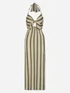 Johanna Ortiz Los Siete Mares Cutout Linen Midi Dress In Stripes In Ecru And Green Tones