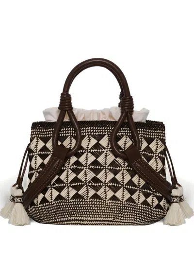 Johanna Ortiz Mini Fluid Grace Geometric-pattern Tote Bag In Brown