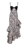Johanna Ortiz Misteriosa Al Andar Tiered Crepe Maxi Dress In Black,white