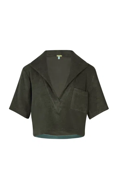 Johanna Ortiz Misty Cropped Cotton Terry Top In Green