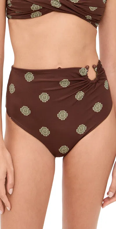 JOHANNA ORTIZ MOCCA TAITA BIKINI BOTTOMS DARK CHOCOLATE/LIGHT GREEN