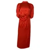 Johanna Ortiz Mock Neck Midi Cut Out Dress In Red Silk In Red