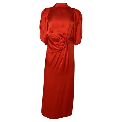 Johanna Ortiz Mock Neck Midi Cut Out Dress In Red Silk