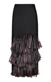 Johanna Ortiz Mountain Affair Fringed Linen-blend Midi Skirt In Black