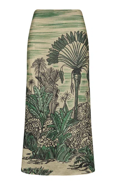 Johanna Ortiz Muralla Del Sol Printed Linen Maxi Skirt In Multi