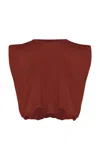Johanna Ortiz Padded-shoulder Ribbed T-shirt In Brown