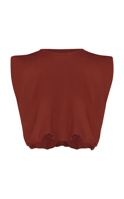 Johanna Ortiz Muraya Cropped Crepe Top In Brown