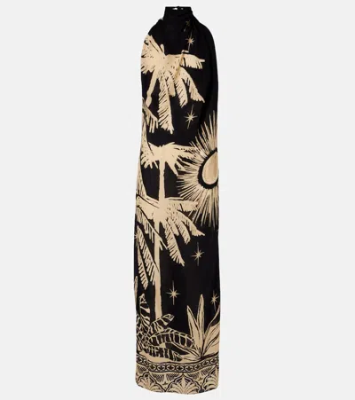 Johanna Ortiz Musical Flower Floral Silk Maxi Dress In Black