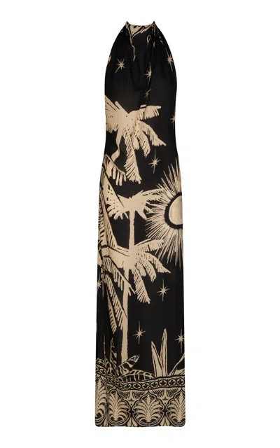 Johanna Ortiz Musical Flower Silk Maxi Dress In Black