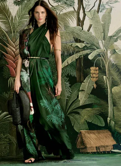 Johanna Ortiz Musical Wide Leg Silk Pants In Dark Gre In Green