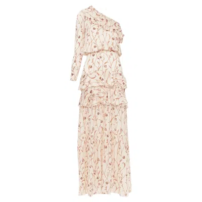Johanna Ortiz Mysteriosoul Floral One Shoulder Tier Maxi Dress In Beige
