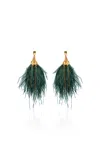 Johanna Ortiz Mystic Crescent Feather Earrings In Green