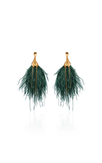 Johanna Ortiz Mystic Crescent Feather Earrings In Green