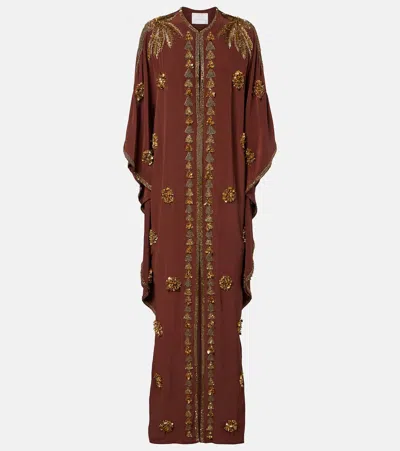 Johanna Ortiz Mystical Gaucho Embellished Silk Kaftan In Black