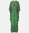 Johanna Ortiz Mystical Gaucho Embellished Silk Kaftan In Green