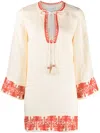 Johanna Ortiz Ocean Clan Embroidered Mini Dress In Cream Organic Linen-blend In Ecru