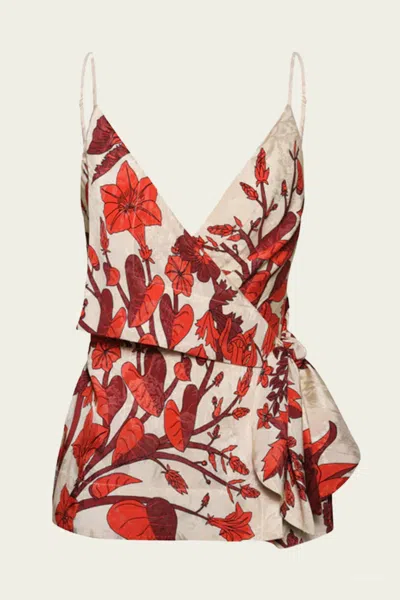 Johanna Ortiz New Gentle Wrap Top In Ecru Red In Neutral