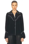 Johanna Ortiz Black High Tides Piped Silk Shirt In Black & Ecru